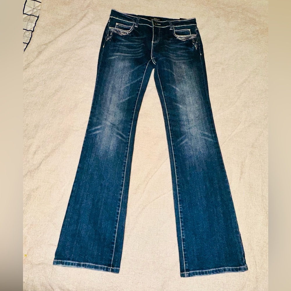 Cello Bootcut Jeans Size 11 Dark Wash Rhinestone Pocket NWT
